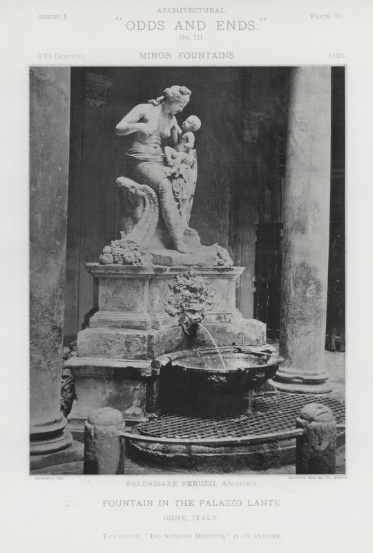 Fontána v Palazzo Lante, Řím, Itálie (černobílá fotografie) od American Photographer (after)