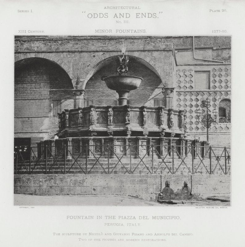 Fontána na náměstí Piazza del Municipio, Perugia, Itálie (černobílá fotografie) od American Photographer (after)