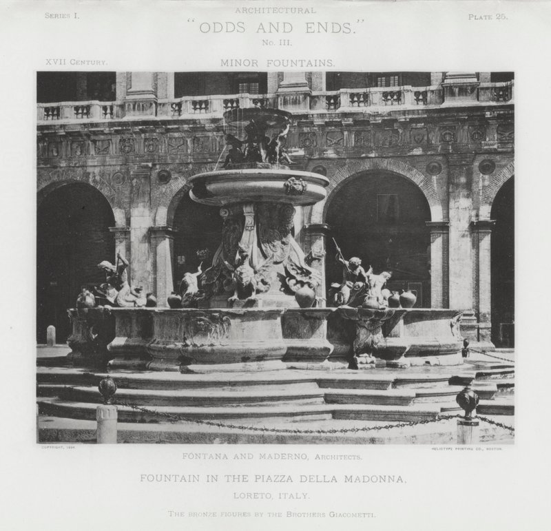 Fontána na náměstí Piazza Della Madonna, Loreto, Itálie (černobílá fotografie) od American Photographer (after)