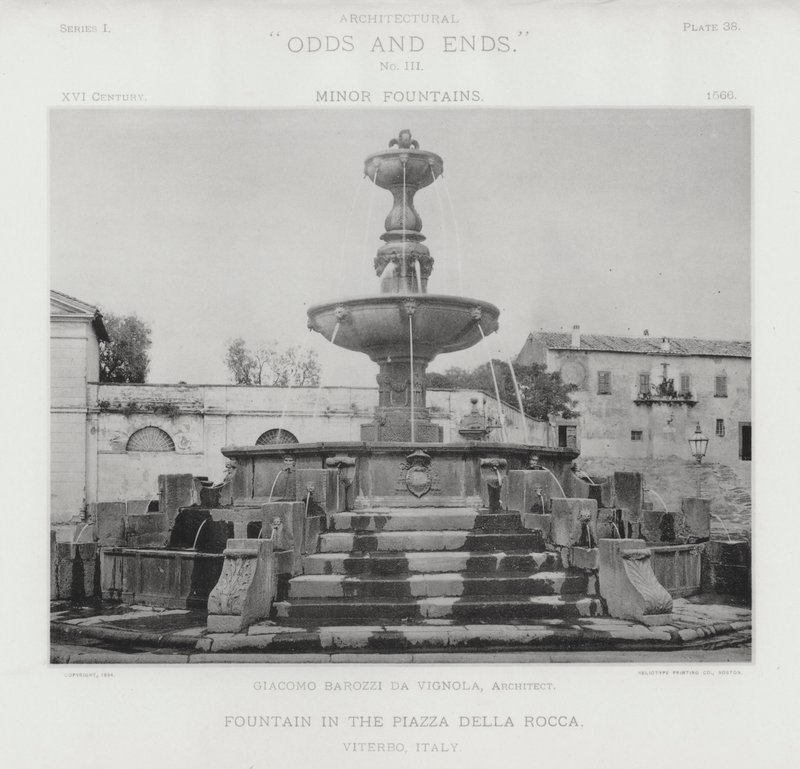 Fontána na náměstí Piazza Della Rocca, Viterbo, Itálie (černobílá fotografie) od American Photographer (after)
