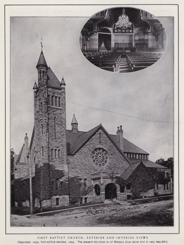 Jamestown, NY: First Baptist Church, vnější a vnitřní pohledy (černobílá fotografie) od American Photographer (after)