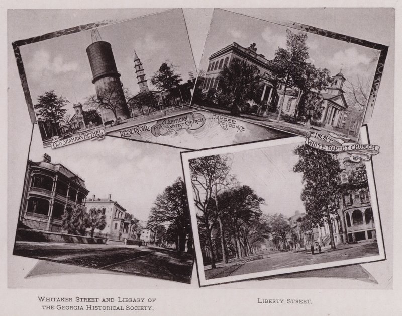 Bethel starého námořníka; Nádrž; První africká baptistická církev; Hardee Residence; První bílá baptistická církev; Whitaker Street a knihovna Georgijské historické společnosti; Liberty Street (černobílá fotografie) od American Photographer (after)