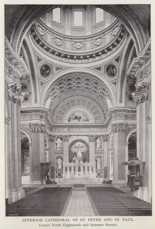 Philadelphia: Vnitřní katedrála svatého Petra a Pavla, rohová severní osmnáctá a letní ulice (černobílá fotografie) od American Photographer (after)