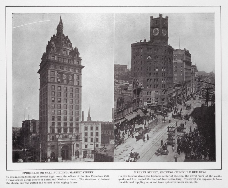 San Francisco: Spreckles or Call Building, Market Street; Market Street, zobrazující budovu Chronicle Building (černobílá fotografie) od American Photographer (after)