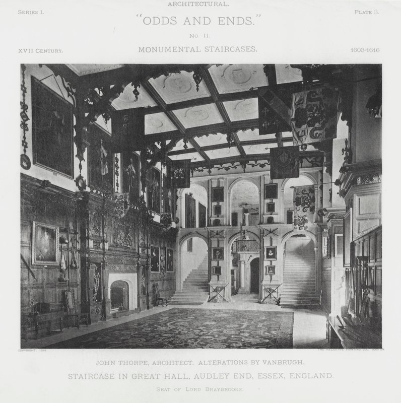 Schodiště ve Velké síni, Audley End, Essex, Anglie (černobílá fotografie) od American Photographer (after)