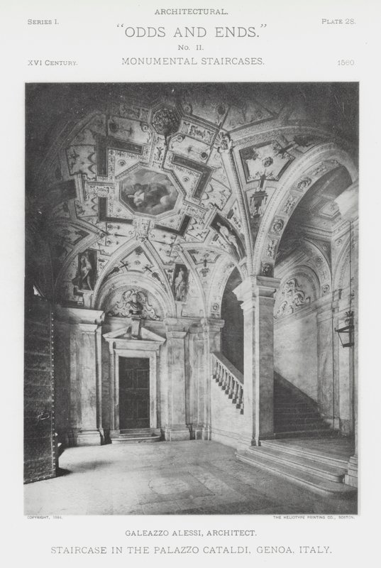 Schodiště v Palazzo Cataldi, Janov, Itálie (černobílá fotografie) od American Photographer (after)