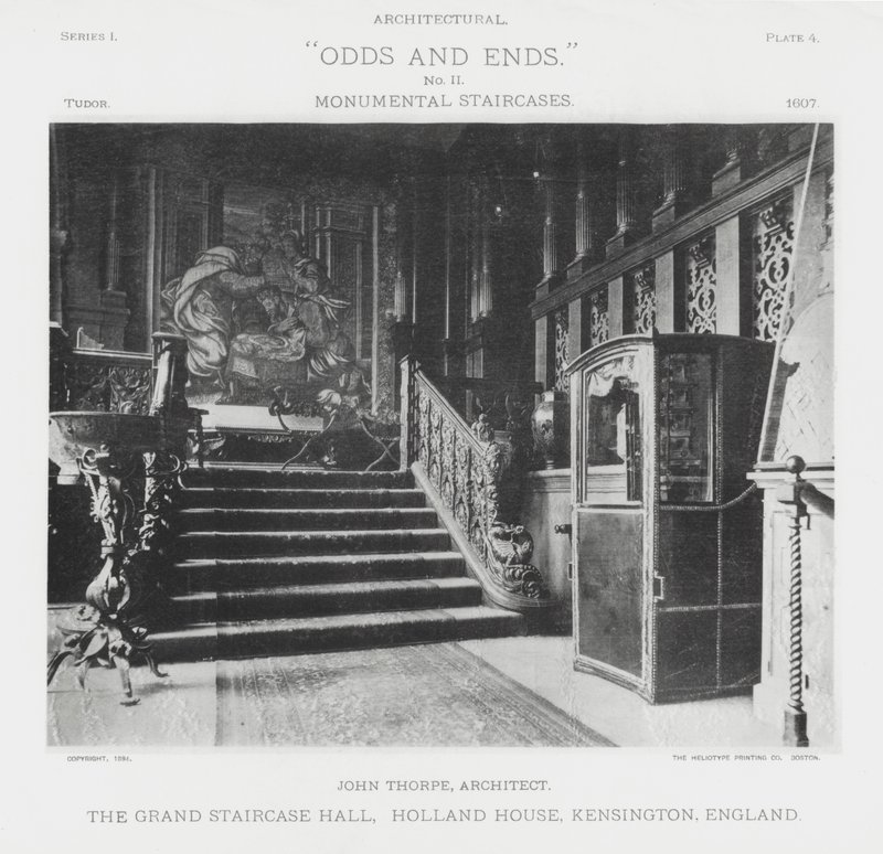 The Grand Staircase Hall, Holland House, Kensington, Anglie (černobílá fotografie) od American Photographer (after)