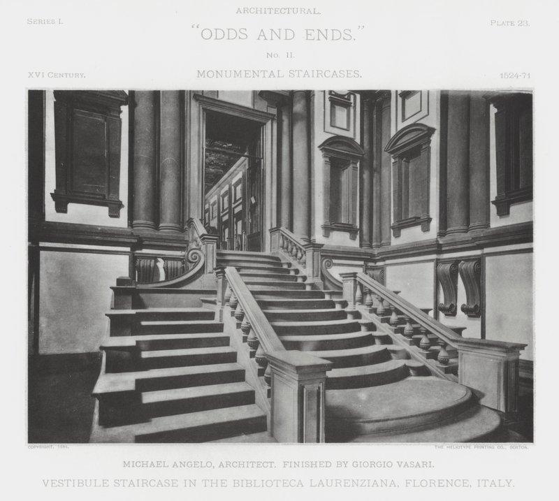 Schodiště vestibulu v Biblioteca Laurenziana, Florencie, Itálie (černobílá fotografie) od American Photographer (after)