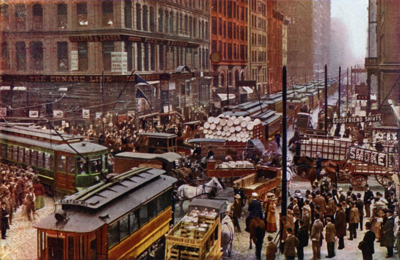 Rušný den na ulicích Dearborn a Randolph (barevné foto) od American Photographer