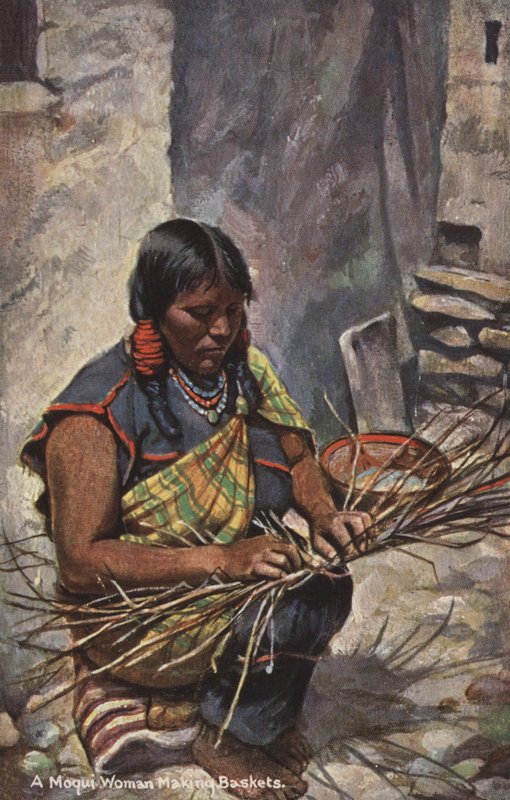 Žena z kmene Moqui pletoucí košíky, Arizona, USA (barevné foto) od American Photographer