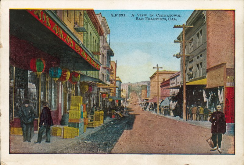 Pohled na čínskou čtvrť, San Francisco, Kalifornie (kolorovaná fotografie) od American Photographer