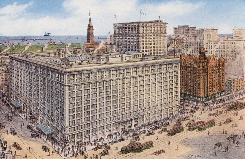 Chicago: Marshall Field and Company ze State a Randolph Street, maloobchodní prostory největšího obchodu na světě (barevné foto) od American Photographer