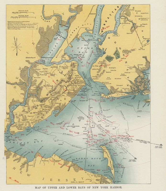 Mapa Horního a Dolního zálivu New York Harbor (černobílá fotografie) od American Photographer