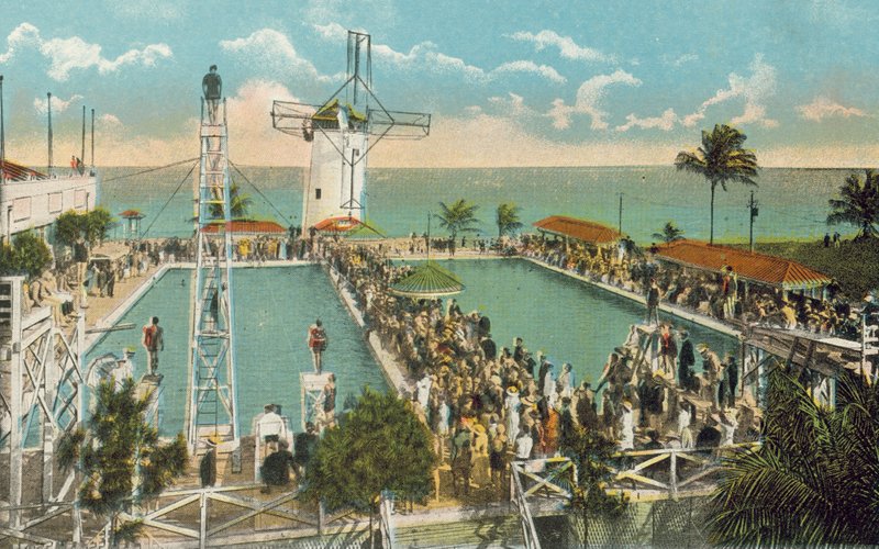 Miami, Florida, asi 1925: Bazén kasina na Miami Beach (barevné foto) od American Photographer