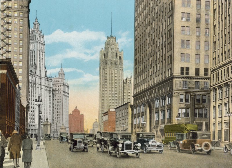 Michigan Boulevard, při pohledu na sever (barevná fotografie) od American Photographer