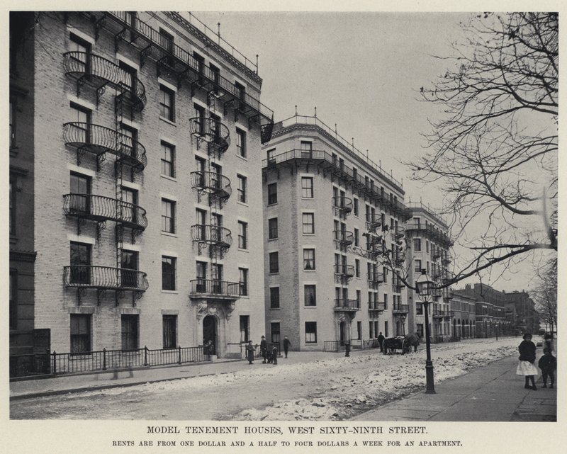 Modelové nájemní domy, West Sixty-Ninth Street (černobílá fotografie) od American Photographer