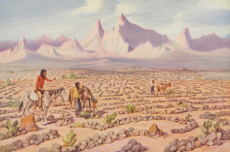Tajemné bludiště indiánů Mojave, poblíž Needles, Kalifornie (kolorovaná fotografie) od American Photographer