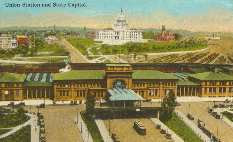 Providence, Rhode Island: Union Station a State Capitol (kolorovaná fotografie) od American Photographer