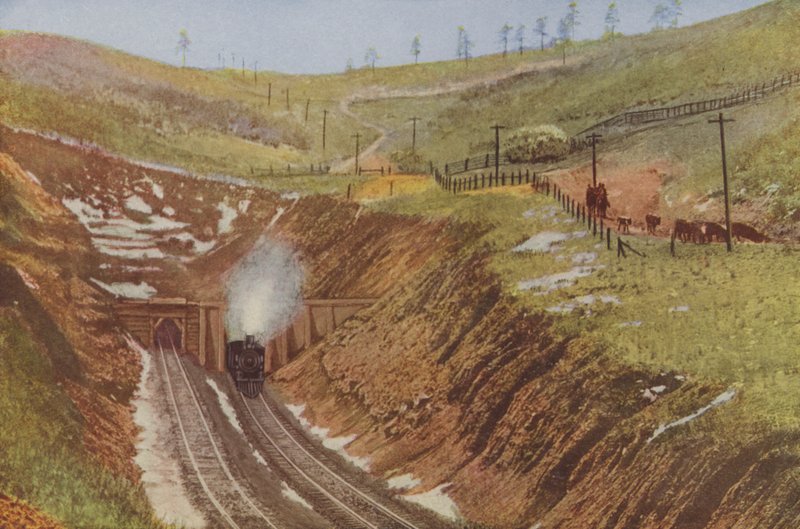 Ratonský tunel, nejvyšší bod na trati Santa Fe (kolorovaná fotografie) od American Photographer