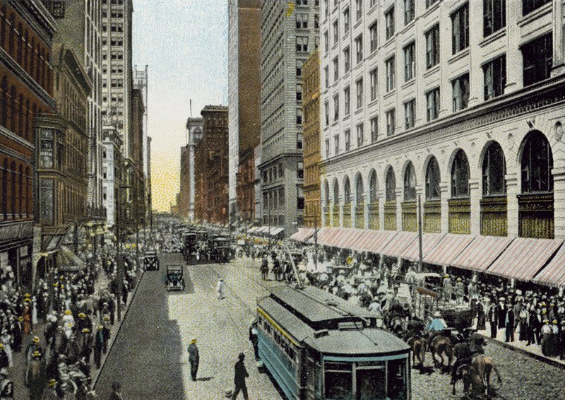 State Street, při pohledu na sever od Van Buren Street (barevná fotografie) od American Photographer