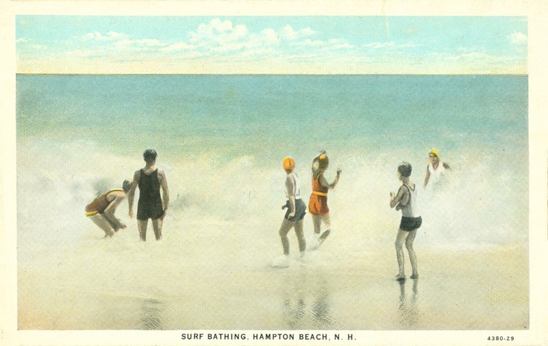 Koupání na surfu, Hampton Beach, New Hampshire, kolem roku 1920 (barevná fotografie) od American Photographer