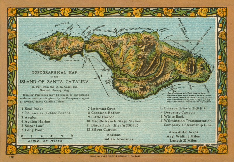 Topografická mapa ostrova Santa Catalina, Kalifornie (barevná fotografie) od American Photographer