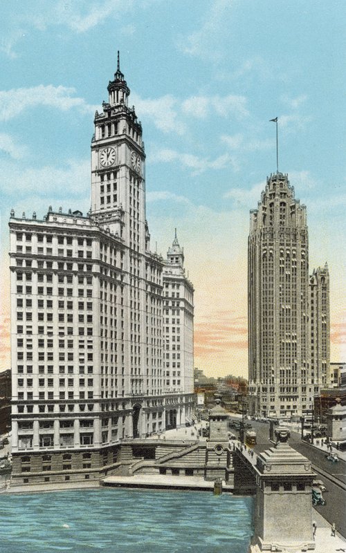 Wrigley Building a Tribune Tower (barevné fotografie) od American Photographer