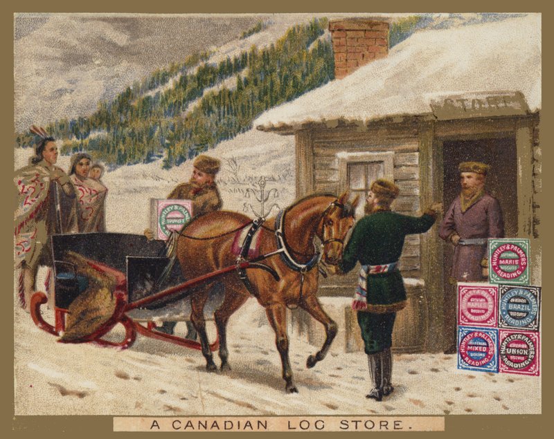 Kanadský Log Store, reklama Huntley a Palmer od American School