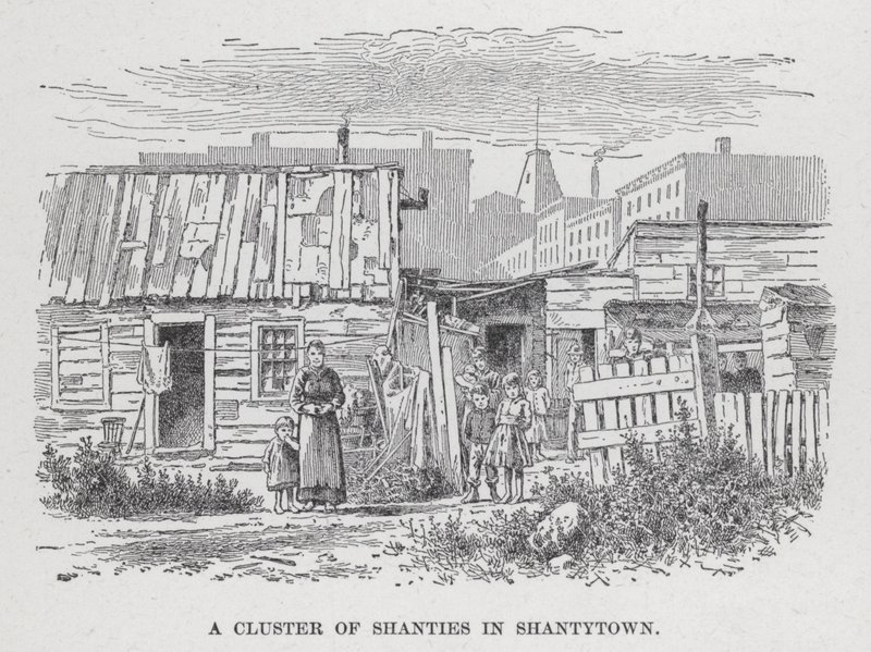 Cluster of Shanties v Shantytown (litho) od American School