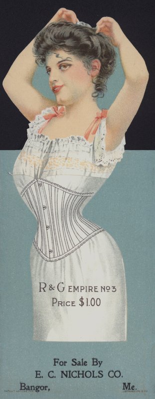 Reklama na dámské korzety R & G (chromolitho) od American School