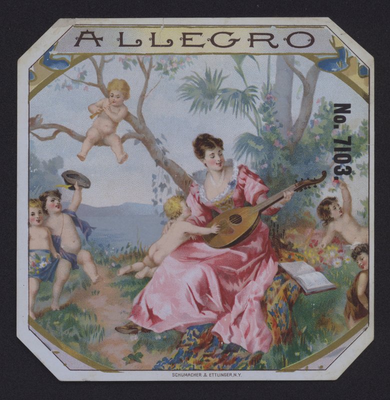 Allegro, etiketa na doutníky (chromolitho) od American School