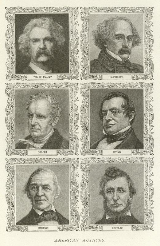 Američtí autoři, Mark Twain, Hawthorne, Cooper, Irving, Emerson, Thoreau od American School
