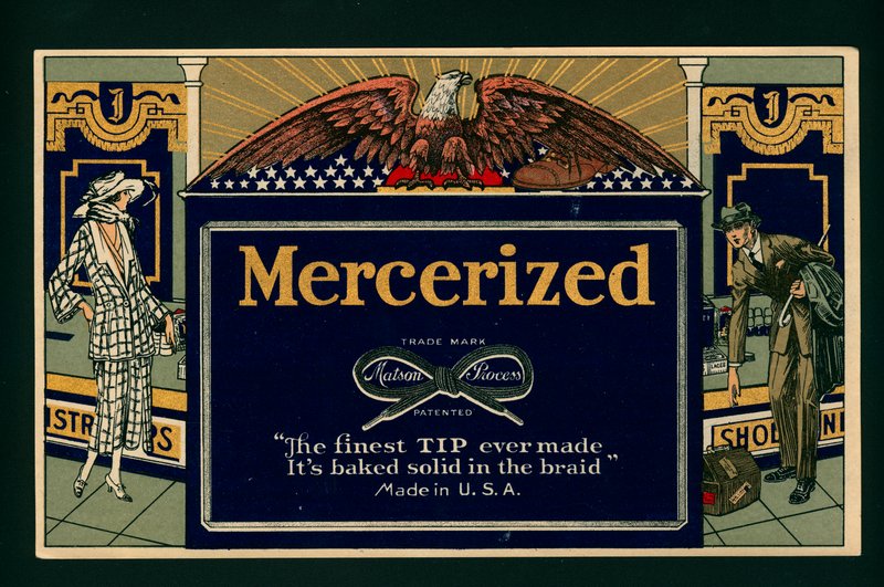 Americká reklama na mercerovanou bavlnu (barevná litografie) od American School