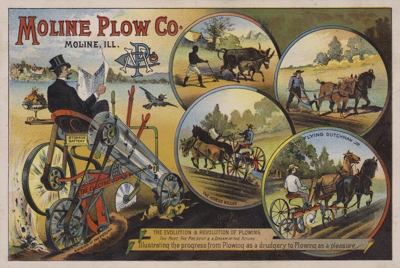 Americká obchodní karta inzerující společnost Moline Plow Company, Illinois, c1880 od American School