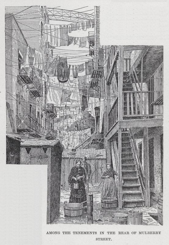 Mezi činžáky v zadní části Mulberry Street (litho) od American School