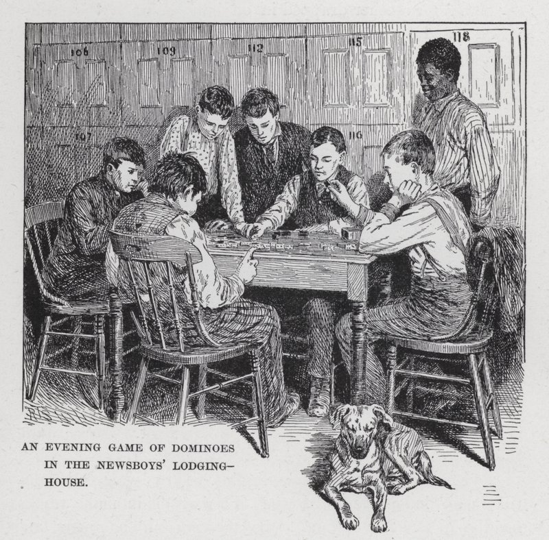 Večerní hra domino v ubytovně novinářů (litho) od American School