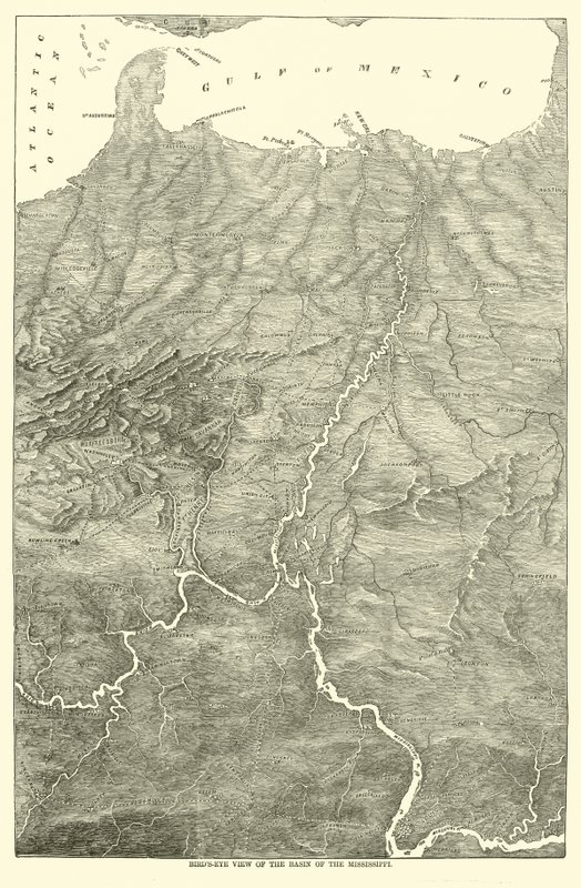 Pohled z ptačí perspektivy na pánev Mississippi, 1862 od American School