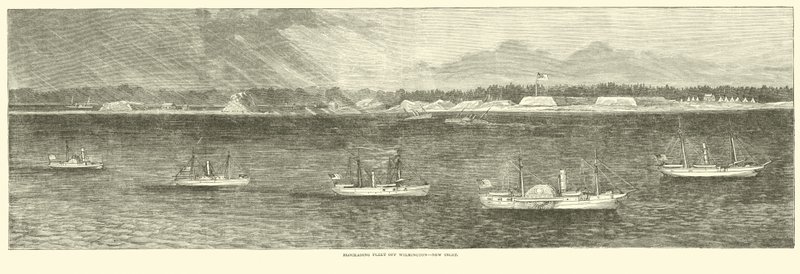 Blokující flotila u Wilmingtonu, New Inlet, říjen 1864 od American School