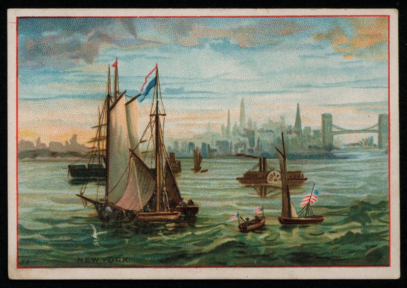 Lodě v přístavu New York, blahopřání. (chromolitho) od American School