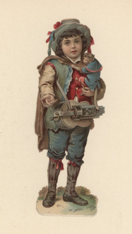 Chlapec s opicí (chromolitho) od American School