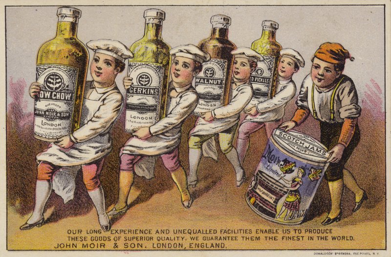 Chlapci nesoucí produkty od John Moir and Son, Londýn od American School
