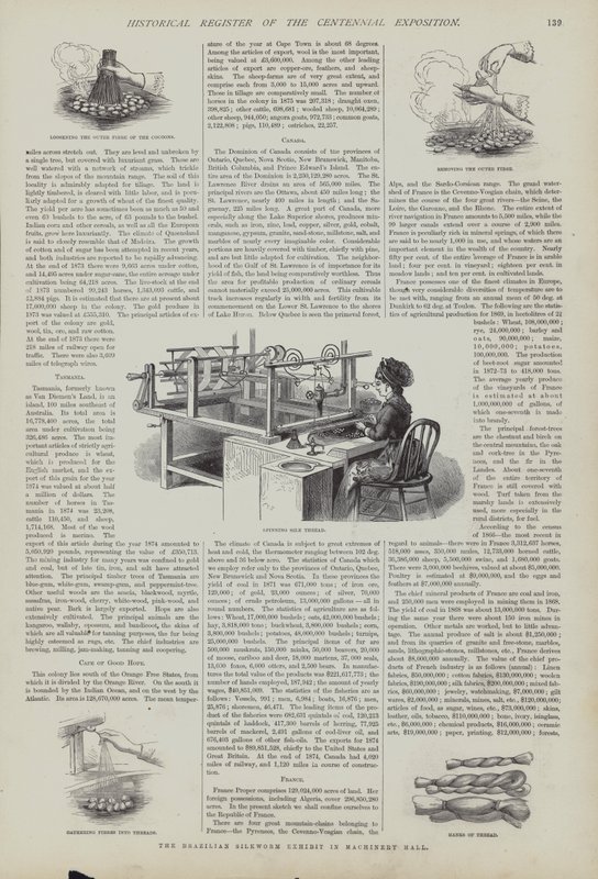 Výstava brazilského bource morušového v Machinery Hall, Centennial Exposition, Philadelphia, Pennsylvania, USA od American School