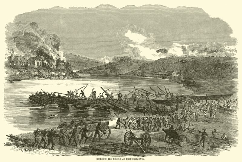 Stavba mostu ve Fredericksburgu, prosinec 1862 od American School