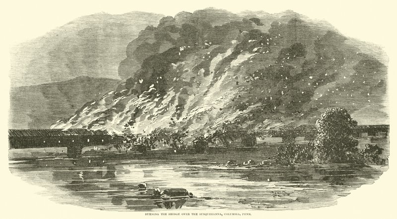 Spálení mostu přes Susquehanna, Columbia, Penn, červen 1863 od American School