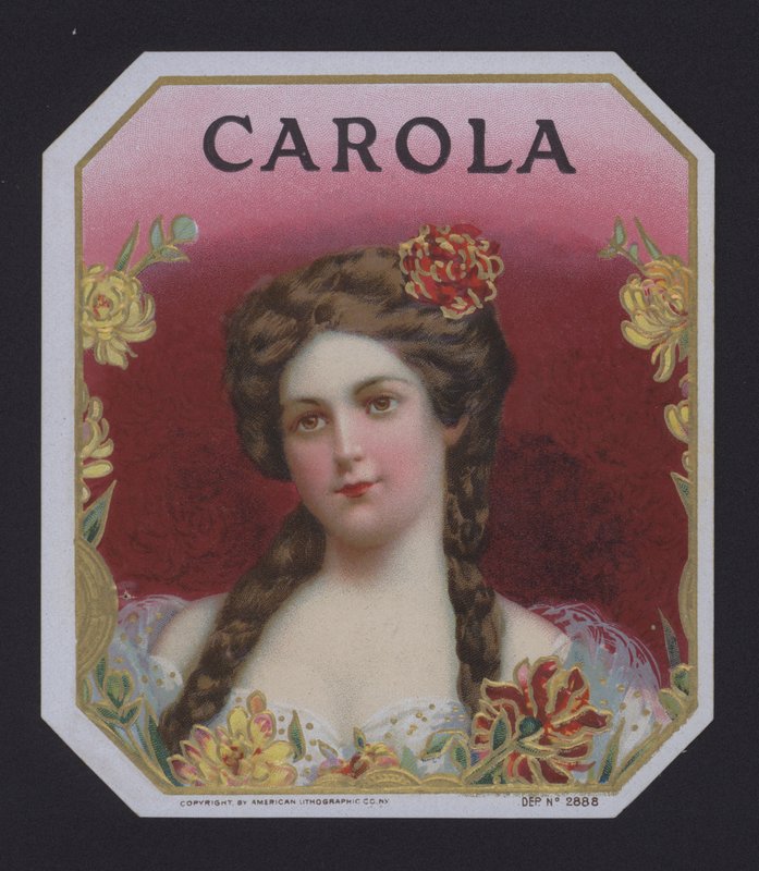 Carola, štítek doutníku (chromolitho) od American School