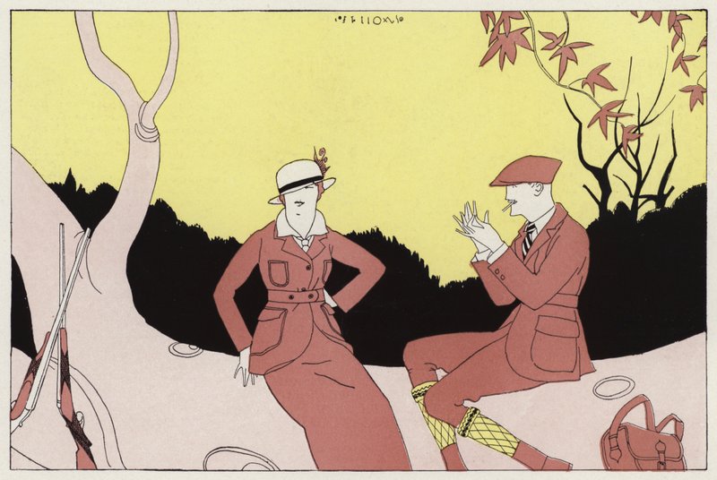 Náhodné setkání kdysi manželského páru, scéna z povídky Náhodné setkání od J. A. Waldrona (barevná litografie) od American School