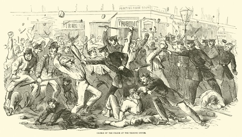Obvinění z policie na Tribune Office, červenec 1863 od American School