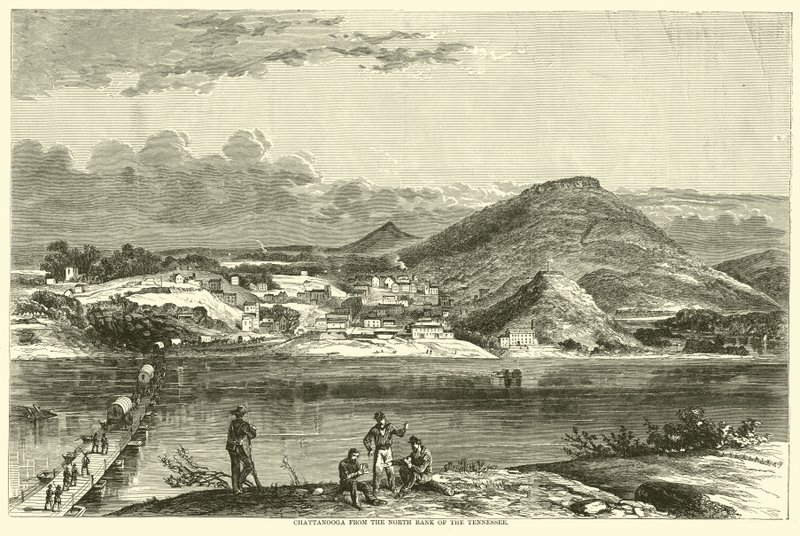 Chattanooga ze severního břehu Tennessee, září 1863 od American School