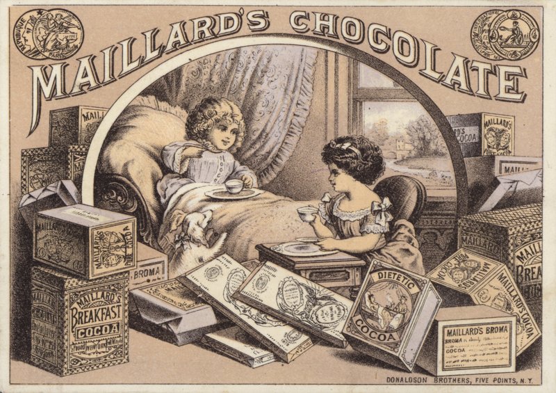 Děti pijí čokoládu, reklama na Maillards Chocolate od American School