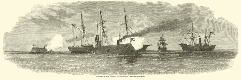 Konfederační berani zapojují blokující flotilu u Charlestonu, leden 1863 od American School
